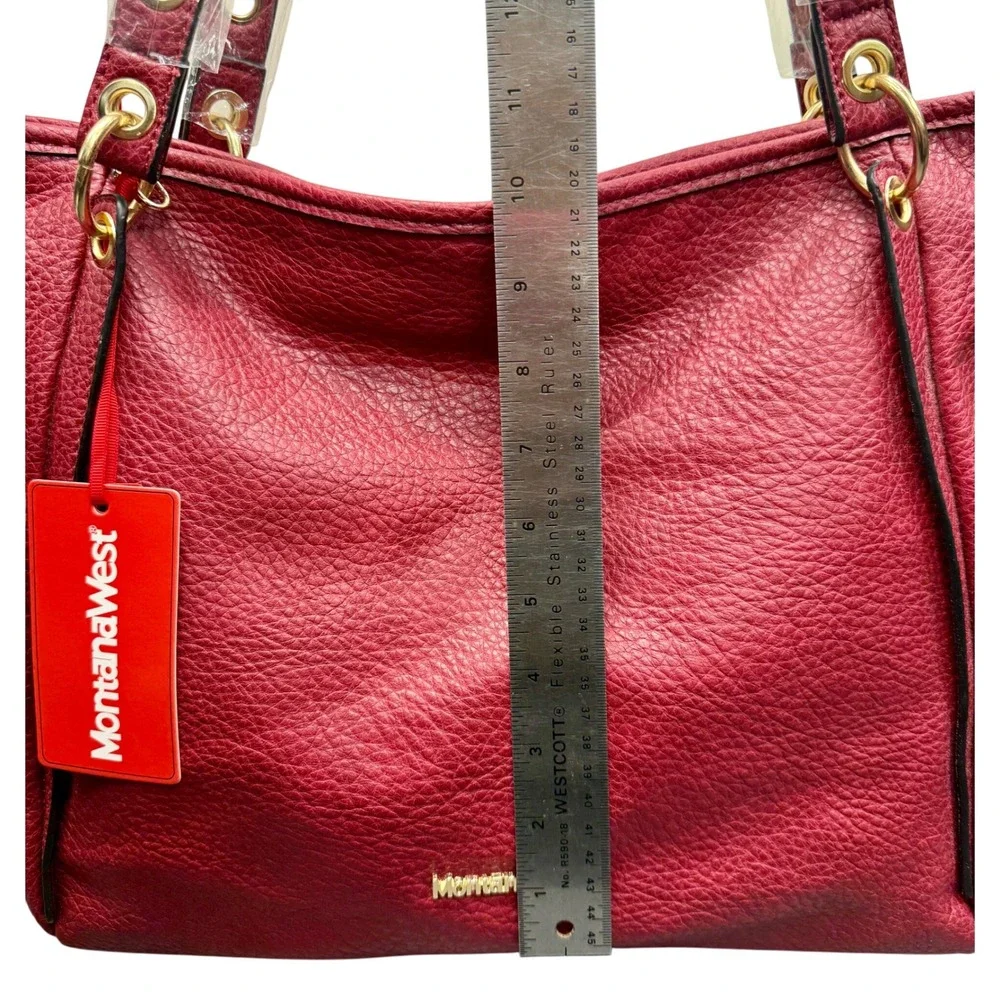 Wrangler Montana West Red Faux Leather Tote Bag Purse Handbag with Pouch - Picture 4 of 13